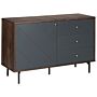 Sideboard Dark Wood With Grey 118 X 40 Cm 3 Drawer 1 Cabinet