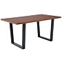 Dining Table Dark Wood Top Black Metal Sled Legs 160 X 90 Cm