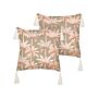 Set Of 2 Scatter Cushions Multicolour Cotton 45 X 45 Cm Marine Palm Tree Pattern Square Polyester Filling