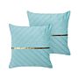 Set Of 2 Decorative Cushions Light Blue Velvet 45 X 45 Cm With Gold Accent