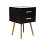 Bedside Table Black And Light Wood 61 X 40 Cm 2 Drawers