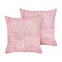 Set Of 2 Decorative Pillows Pink Corduroy 43 X 43 Cm Striped Pattern Modern Design Throw Cushions