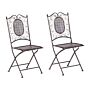 Set Of 2 Garden Chairs Black Iron Foldable Distressed Metal Outdoor Uv Rust Resistance French