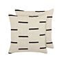 Set Of 2 Scatter Cushions Beige And Black Cotton 45 X 45 Cm Striped Geometric Pattern Handmade Removable Cover With Filling