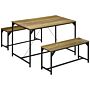 Homcom Dining Table And Bench Set For 4, Kitchen Table With 2 Benches, Space Saving Dining Room Sets, Natural