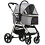 Pawhut 3-in-1 One Click Foldable Pet Stroller Detachable Dog Cat Travel Pushchair Car Seat With Eva Wheels Basket Safety Leash Cushion Light Grey