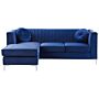 Corner Sofa Blue Velvet With Cushions 3 People Right Hand