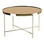 Coffee Table Golden Brown Tempered Glass Top Gold Metal Legs Round Glam Shiny