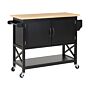 Kitchen Trolley Black Mdf Light Wood Top Storage Cabinet Shelf