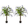 Homcom Set Of 2 Artificial Plants Wisteria Floral In Pot, Fake Plants For Home Decor, 100cm