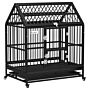 Pawhut 43" Heavy Duty Dog Crate On Wheels, With Removable Tray, Openable Top