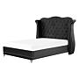 Bed Frame Black Velvet Eu Double Size 4ft6 Slatted Base Button Tufted Headboard Nailhead Trim