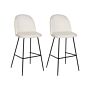 Set Of 2 Bar Chairs Off-white Cream Velvet Upholstery Black Steel Frame Counter Height Seat