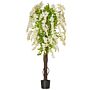 Homcom Artificial Realistic White Wisteria Tree Faux Decorative Plant In Nursery Pot For Décor, 160cm