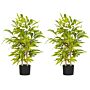 Homcom 2 Pcs Artificial Plants Bamboo Tree In Pot Desk Fake Plants For Home Decor, 15x15x60cm, Green