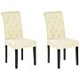 Set Of 2 Dining Chairs Cream Fabric Glam Modern Design Black Wooden Legs