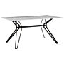 Dining Table Marble Effect Veneer Black Metal Legs Tempered Glass Top Rectangular 160 X 90 Cm