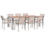 Garden Dining Set Light Eucalyptus Wood Top Steel Frame 220 X 100 Cm With 8 Beige Chairs