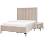 Bedroom Set Taupe Velvet Eu Double Size 4ft6 Bed With Storage 2 Bedside Tables Upholstered Beliani