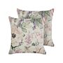 Set Of 2 Decorative Cushions Violet Multicolour Floral Pattern 45 X 45 Cm