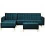 Corner Sofa Bed Teal Velvet Tufted Fabric Modern L-shaped Modular 4 Seater With Ottoman Right Hand Chaise Longue