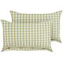 Set Of 2 Decorative Cushions Olive Green And White Chequered Pattern 40 X 60 Cm Buttons Modern Décor Accessories