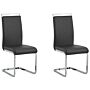 Set Of 2 Dining Chairs Black Faux Leather Upholstered Seat High Back Cantilever