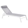 Sun Lounger Grey Sling Headrest Cushion White Aluminium Frame Reclining Garden Outdoor