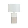 Table Lamp Beige Ceramic Base Linen Drum Shade Bedside Table Lamp