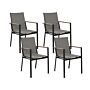 Set Of 4 Garden Dining Chairs Black Aluminium Frame With Cushions Design