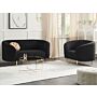 Living Room Set Black Boucle Fabric Soft Nubby Gold Legs 2 Seater Sofa Armchair Retro Glam Art Decor Style