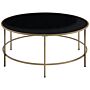 Coffee Table Black Glass Top Gold Metal Frame Round 88 Cm