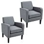 Homcom 2 Pieces Modern Armchairs With Rubber Wood Legs, Upholstered Accent Chairs, Single Sofa, Grey