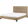 Panel Bed Natural Rattan Mahogany Wood Eu Super King Size 6ft Slatted Frame Bed Base Braided Headboard