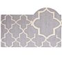 Rug Grey Wool 80 X 150 Cm Trellis Quatrefoil Pattern Hand Tufted Oriental Moroccan Clover