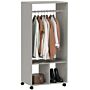 Homcom Open Wardrobe For Bedroom, Small Wardrobe On Wheels With Clothes Rail, Storage Shelves, Mobile Garment Rack For Clothes Storage, Cloakroom, Hallway, Grey