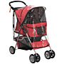 Pawhut Dog Stroller With Rain Cover For Small Miniature Dogs, Folding Pet Pram With Cup Holder, Storage Basket, Reflective Strips, Red