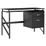 Home Office Desk Black Metal Frame Tempered Glass Top 117 X 57 Cm Storage Drawers