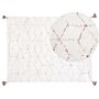 Area Rug White Cotton Shaggy 140 X 200 Cm Red Geometric Pattern