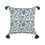 Decorative Cushion White And Blue Cotton 45 X 45 Cm Geometric Pattern Block Print With Tassels