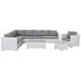 Garden Corner Sofa Set White Faux Rattan White Cushions 8 Seater With Armchair Table And Ottoman Wicker Conversation Set