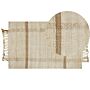 Area Rug Beige Jute 80 X 150 Cm Rectangular With Tassels Geometric Pattern Handwoven