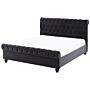 Bed Frame Black Velvet Upholstery Black Wooden Legs Eu Double Size 4ft6 Buttoned