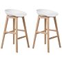 Set Of 2 Bar Stools Light Wood And White Plastic 85 Cm Seat Counter Chair