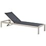 Garden Sun Lounger Black Synthetic Seat Silver Aluminium Frame Adjustable Reclining Backrest