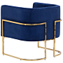 Armchair Dark Blue Velvet Golden Metal Frame Round Back