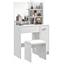 Homcom Dressing Table With Mirror And Stool, Vanity Table, Modern Makeup Desk With Drawer, Storage Cabinet And Adjustable Shelf, White