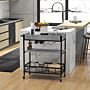 Homcom 3-tier Kitchen Cart, Kitchen Island With Storage Shelves, Removable Tray, Wine Racks, Glass Holders, Faux Marbled Grey