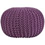 Pouf Ottoman Purple Knitted Cotton Eps Beads Filling Round Small Footstool 50 X 35 Cm