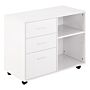 Homcom Freestanding Printer Stand Unit Office Desk Side Mobile Storage W/ Wheels 3 Drawers, 2 Open Shelves Modern Style 80l X 40w X 65h Cm - White